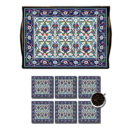 andalusian Arabian Tray with Acrylic with 6 Piece Coaster set 102