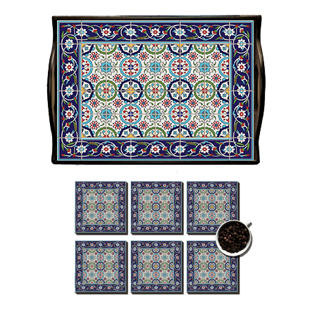 andalusian Arabian Tray with Acrylic with 6 Piece Coaster set 104