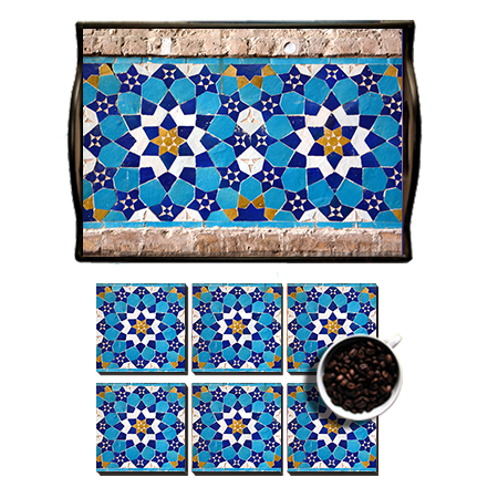 andalusian Arabian Tray with Acrylic with 6 Piece Coaster set 107