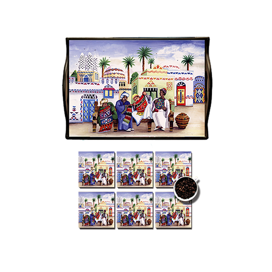 Nubian Tray with Acrylic with 6 Piece Coaster set 101