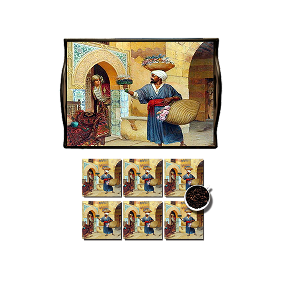 Orientalist Arabian Tray with Acrylic with 6 Piece Coaster set 101