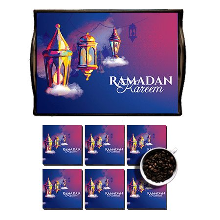 Ramadan Tray with Acrylic with 6 Piece Coaster set 101